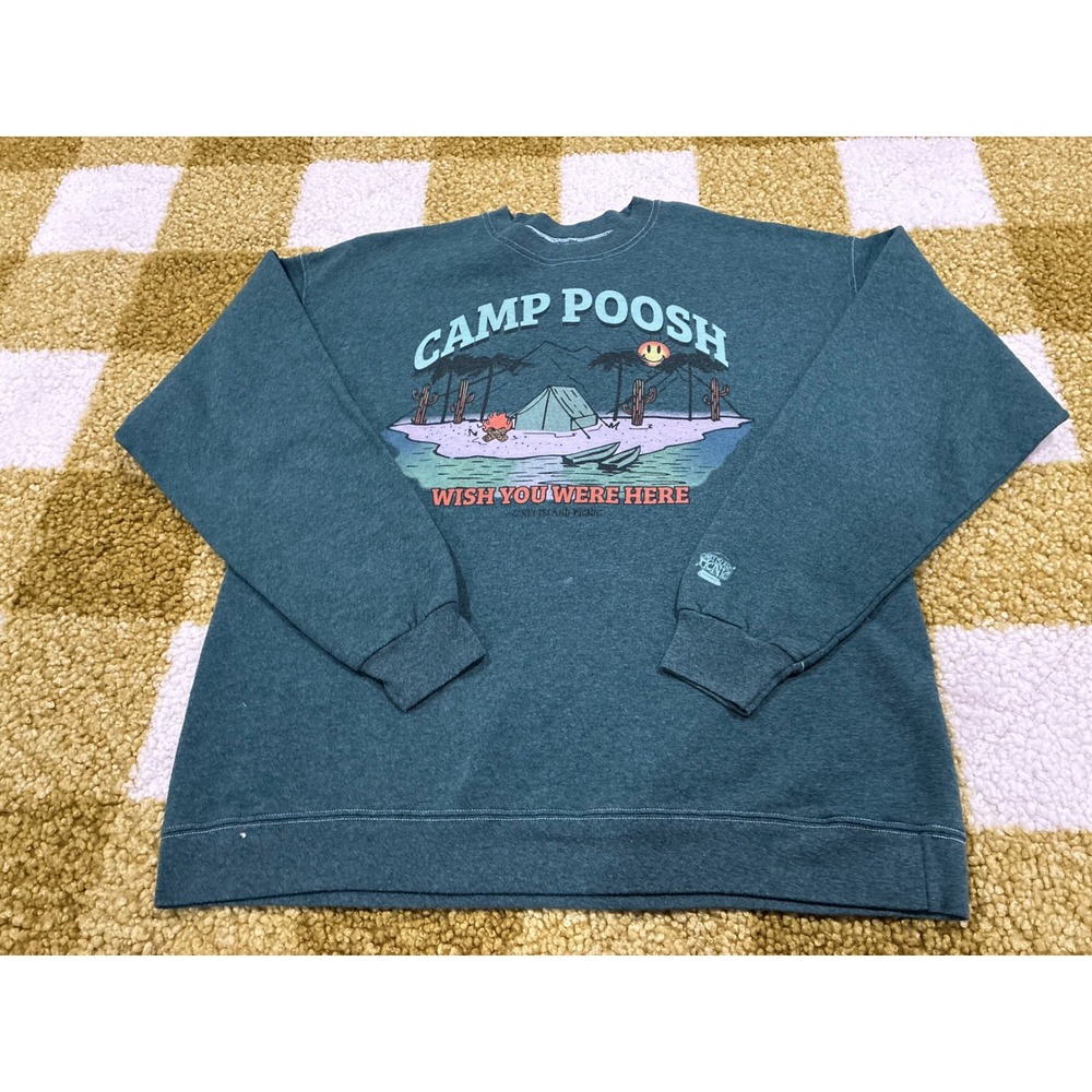 Coney Island Picnic Camp Poosh Sweatshirt Green Graphic Crewneck‎ Large